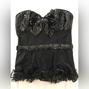 🤩 HOST PICK 💝 Black Sequin Bow Coquette Corset Bustier Size L Black Tie